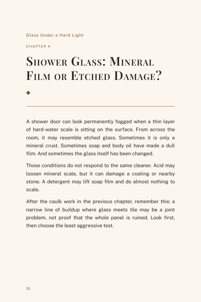 Page 26 — Shower Glass: Mineral Film or Etched Damage?